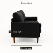 Dimensions | side dimensions diagram of black velvet sofa showing 31.7 inch depth and 18.1 inch seat height