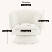 Dimension detail | cream white boucle chair annotated with 16.5 inch seat height, 20.5 inch seat width and 7.8 inch back rise