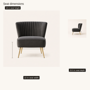 Seat dimensions | Front and side views with 22 in seat width, 18 in seat height, and 20.5 in seat depth
