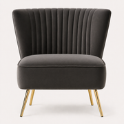 Texture | Close view of grey velvet nap and the piped seat seam