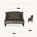 Dimensions | dimension diagram of the charcoal gray loveseat showing 18-inch seat height, 49.5-inch seat width, 21.5-inch seat depth, and 19.5-inch back height