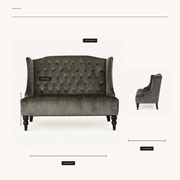 Dimensions | dimension diagram of the charcoal gray loveseat showing 18-inch seat height, 49.5-inch seat width, 21.5-inch seat depth, and 19.5-inch back height