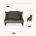 Dimensions | dimension diagram of the charcoal gray loveseat showing 50.25-inch width, 38.5-inch height, and 34-inch depth