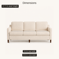 Size details | beige sofa showing seat height, width, and depth