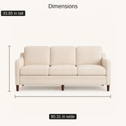 Dimensions | beige sofa showing 80.31-inch width and 33.85-inch height
