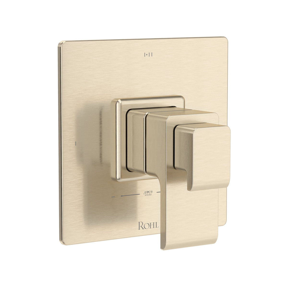 Hero | complete Satin Nickel shower trim with stepped wall plate and two rectangular control levers