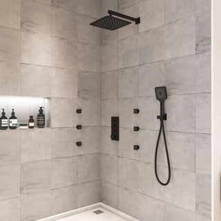 Thermostatic Shower System with 6 Body Jets in Matte Black