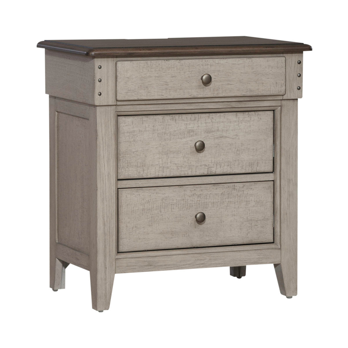 Three-Drawer Nightstand with Charging Station in Weathered Linen
