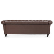 Three-Seat Sofa in Brown Faux Leather with Black Wood Legs