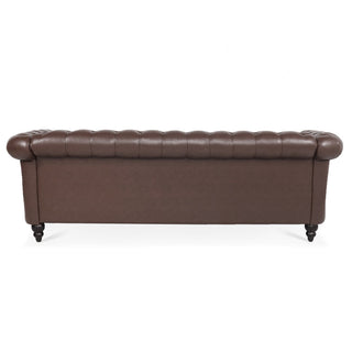 Three-Seat Sofa in Brown Faux Leather with Black Wood Legs