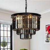 Three-Tier Crystal Chandelier with 6 Lights in Matte Black