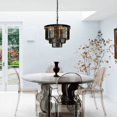 Three-Tier Crystal Chandelier with 6 Lights in Matte Black