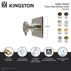 Three-Way Diverter Valve, Belknap, Single-Handle with Square Trim Kit in Brushed Brass