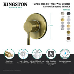 Three-Way Diverter Valve, Concord, Round Trim Kit in Antique Brass