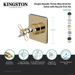 Three-Way Diverter Valve, Essex with Square Trim in Polished Chrome