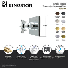Three-Way Diverter Valve, Hamilton, Single Handle with Square Trim in Antique Brass