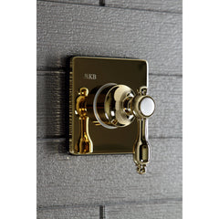 Three-Way Diverter Valve, Tudor, Single Handle with Square Trim in Polished Brass