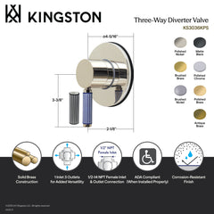 Three-Way Diverter Valve, Verona, Single Handle with Round Trim in Polished Chrome