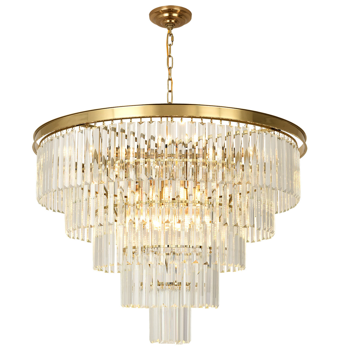 Tiered Chandelier, 15 Lights, Brass Metal Frame with Crystal Accents