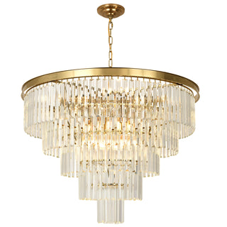 Tiered Chandelier, 15 Lights, Brass Metal Frame with Crystal Accents