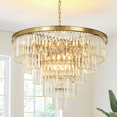 Tiered Chandelier, 15 Lights, Brass Metal Frame with Crystal Accents