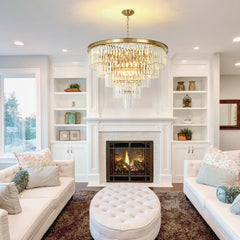 Tiered Chandelier, 15 Lights, Brass Metal Frame with Crystal Accents