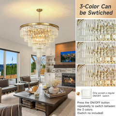 Tiered Chandelier, 15 Lights, Brass Metal Frame with Crystal Accents