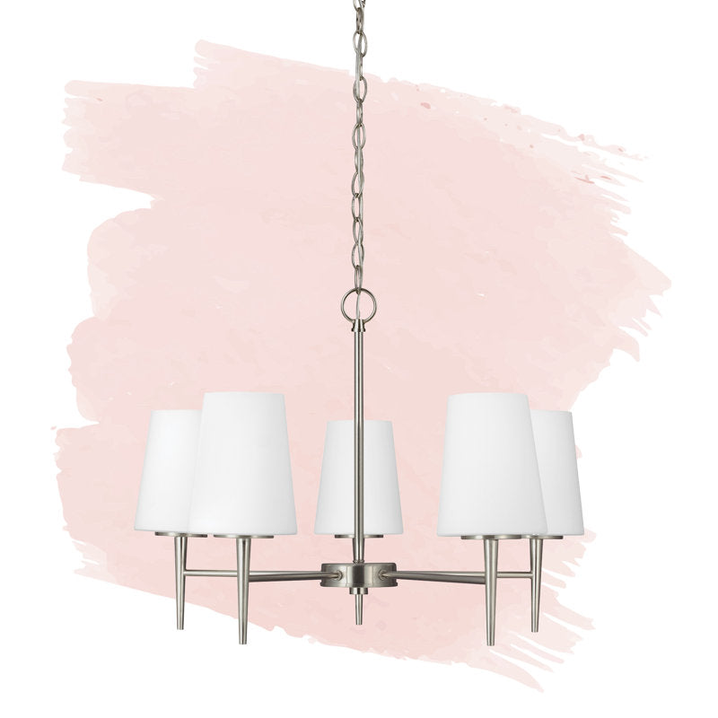 Tiered Chandelier, 25.25 In Wide, Brushed Nickel with Frosted Glass Shades