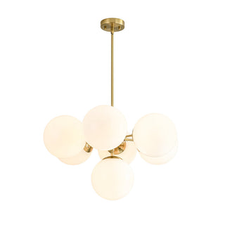 Tiered Chandelier, 7-Light, White Glass Globe Shades with Brass Finish