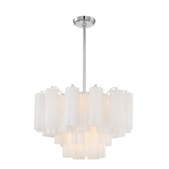 Tiered Chandelier, 9 Lights, Milk White Glass Shades with Polished Chrome Frame