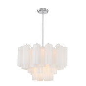 Tiered Chandelier, 9 Lights, Milk White Glass Shades with Polished Chrome Frame