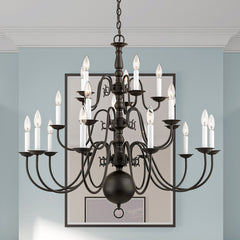 Tiered Chandelier with 3 Light Tiers in Bronze Steel