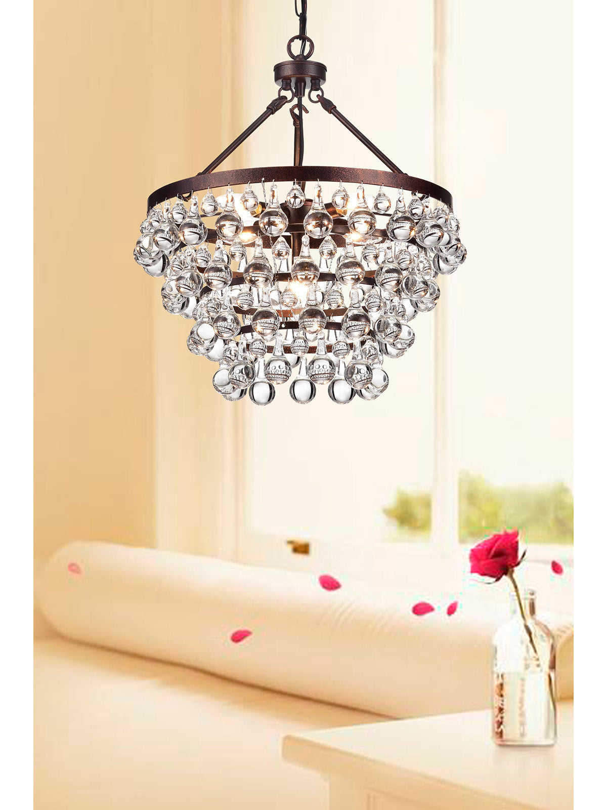 Tiered Chandelier with 5 Lights and Crystal Pendants in Chrome