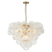 Tiered Chandelier with 9 Lights, Clear Ribbed Glass in Antique Brass