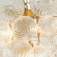 Tiered Chandelier with 9 Lights, Clear Ribbed Glass in Antique Brass