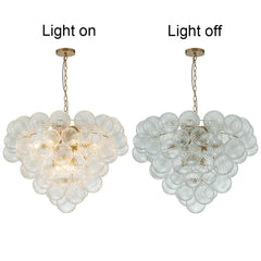 Tiered Chandelier with 9 Lights, Clear Ribbed Glass in Antique Brass