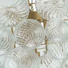 Tiered Chandelier with 9 Lights, Clear Ribbed Glass in Antique Brass
