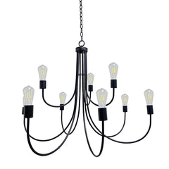Tiered Chandelier with 9 Lights in Matte Black Iron