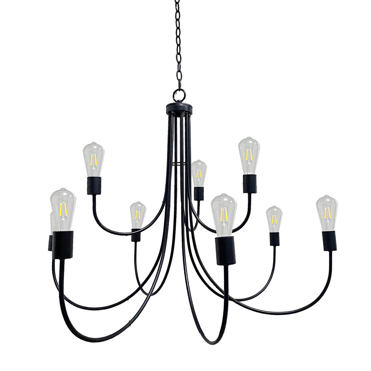 Tiered Chandelier with 9 Lights in Matte Black Iron