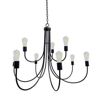 Tiered Chandelier with 9 Lights in Matte Black Iron