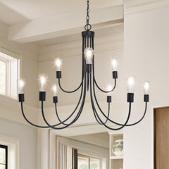 Tiered Chandelier with 9 Lights in Matte Black Iron