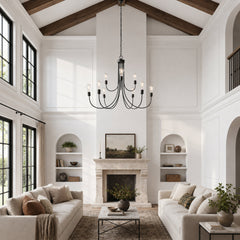 Tiered Chandelier with 9 Lights in Matte Black Iron