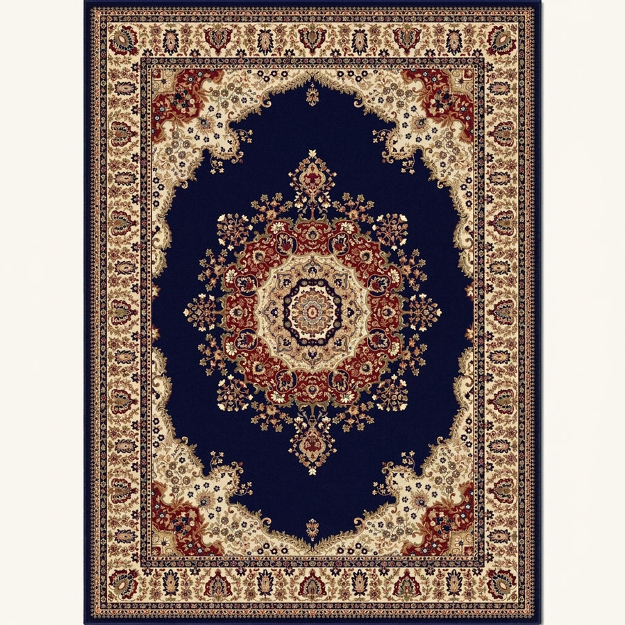 Full pattern | the whole rug flat, medallion centred inside an ivory border