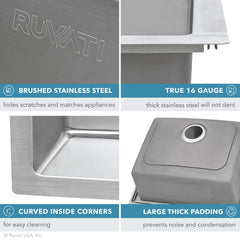 Topmount Kitchen Sink, Double Bowl 30/70, 16 Gauge Stainless Steel, 33 x 22 Inch