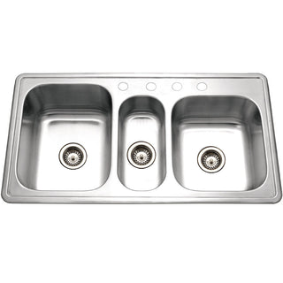 Topmount Kitchen Sink, Premiere Gourmet, Triple Bowl, 4-Hole, Stainless Steel