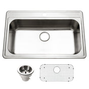Topmount Kitchen Sink, Single Bowl, 1 Faucet Hole, Stainless Steel, 33 In