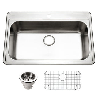 Topmount Kitchen Sink, Single Bowl, 1 Faucet Hole, Stainless Steel, 33 In