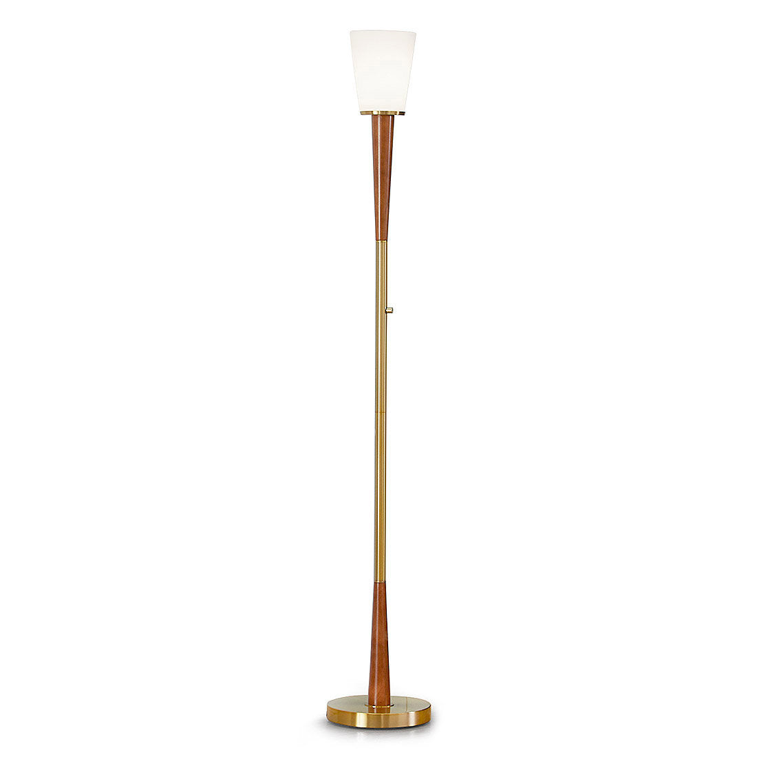 Torchiere Floor Lamp, 72 in H with Antique Brass Base and White Glass Shade