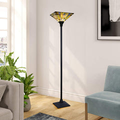 Torchiere Floor Lamp, Stained Glass Shade with Blackish Bronze Base