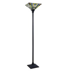 Torchiere Floor Lamp, Stained Glass Shade with Blackish Bronze Base